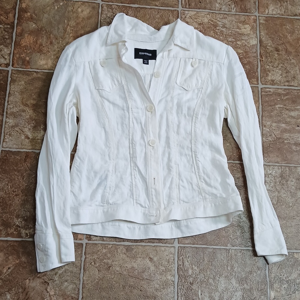 GUC Express shacket long sleeve size 11/12 button white linen